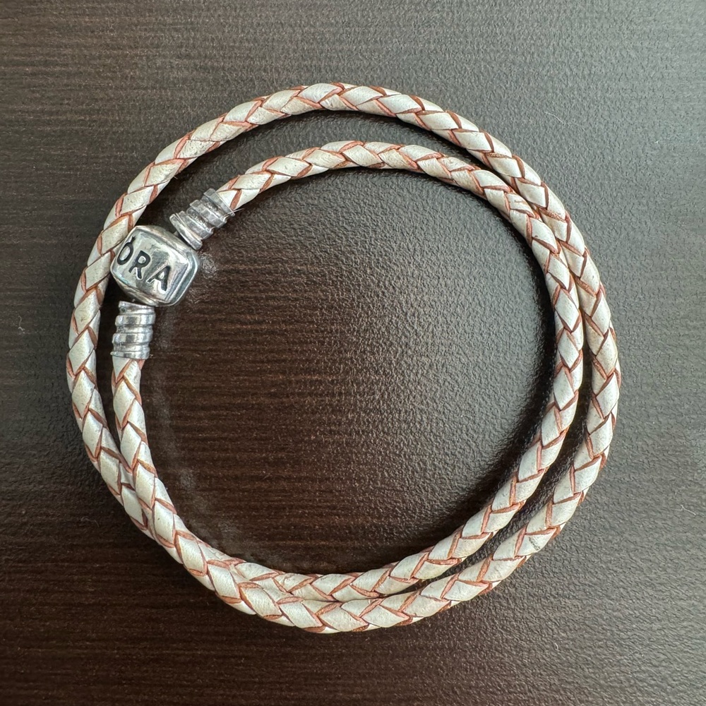 Pandora Silver and Champagne Braided Double Bracelet